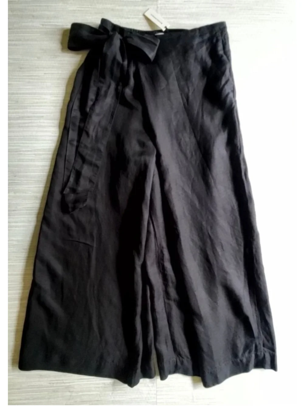Banana Republic Viscose Linen Palazzo Pants Black Size M Fold Over Waist NWT
